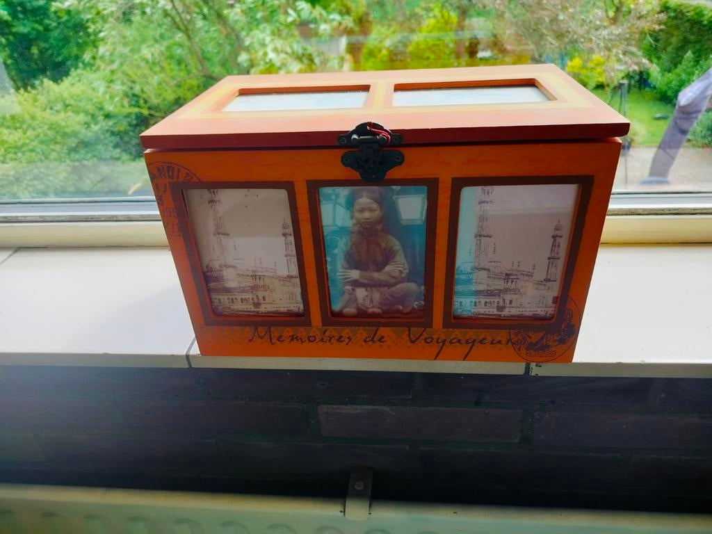 Mooie houten fotomapjes kist, Ophalen, Zo goed als nieuw, Minder dan 50 cm, Minder dan 50 cm