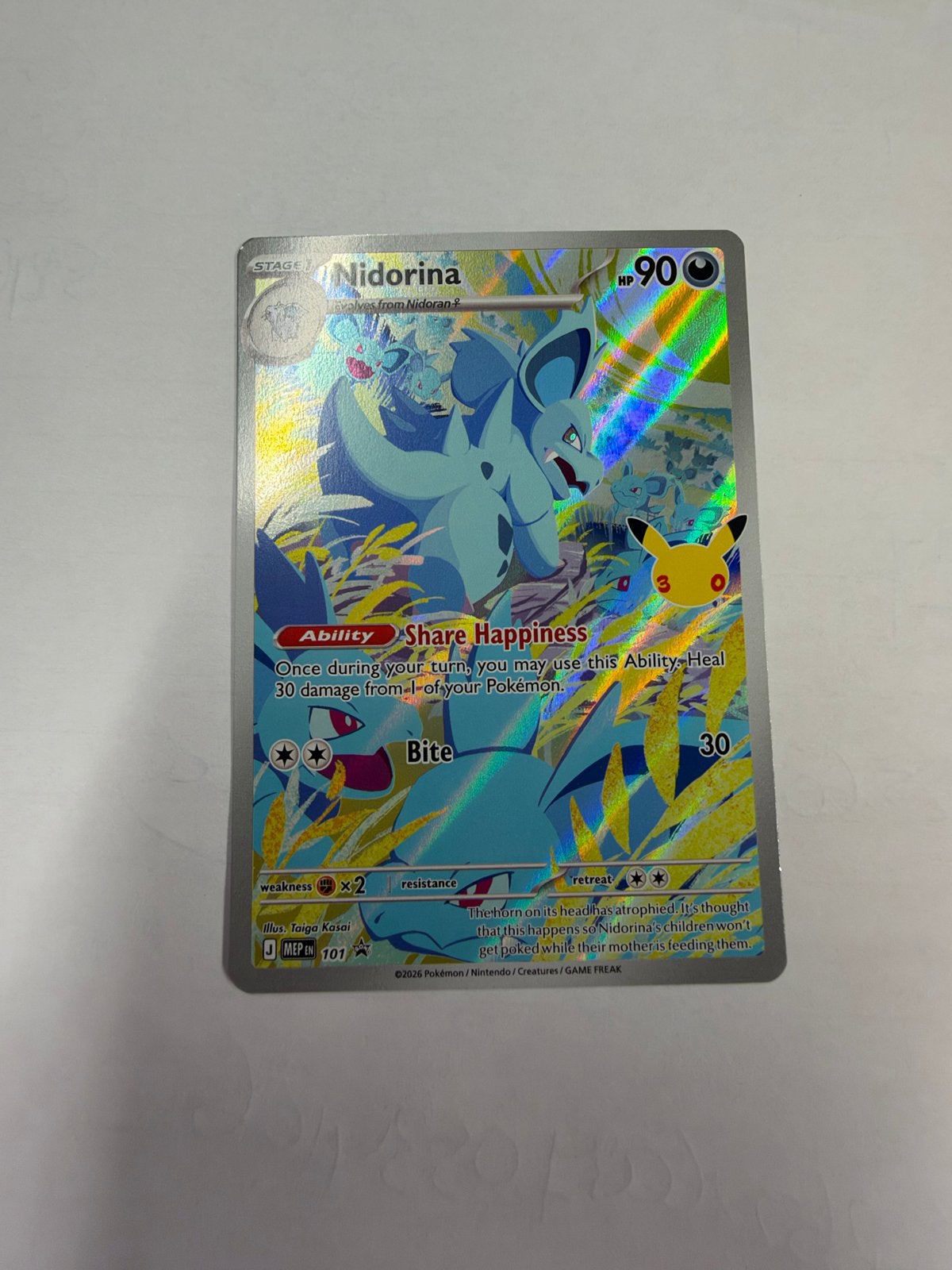 Nidorina 30th Celebrations Classic Collection Pokémon Kaart, Ophalen of Verzenden, Zo goed als nieuw, Losse kaart, Foil