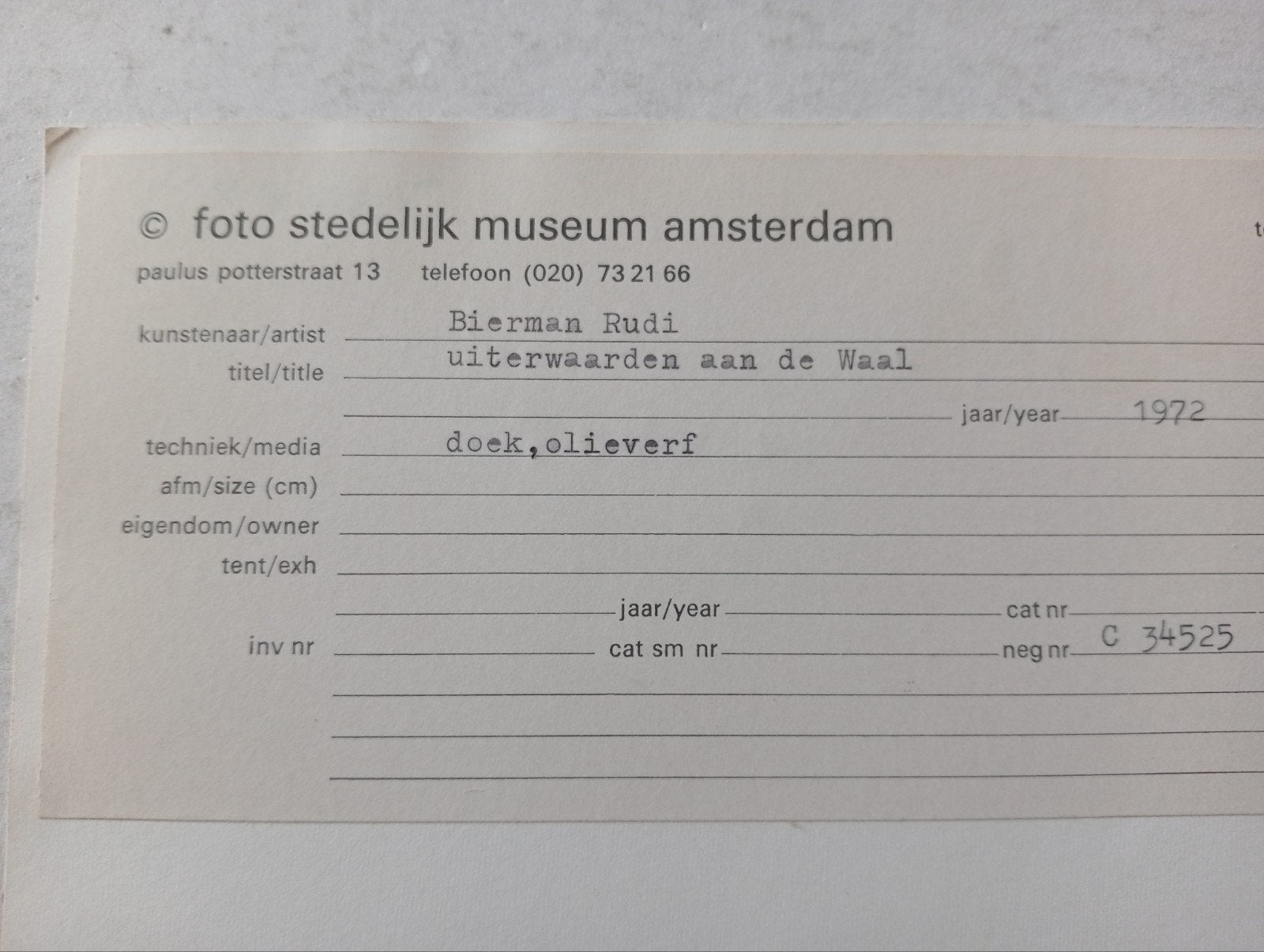 Rudi Bierman Stedelijk Museum foto 1972, Antiek en Kunst, Ophalen of Verzenden