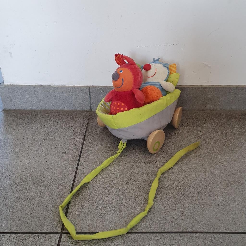 Trekkarretje met knuffels en wieltjes, Ophalen of Verzenden, Gebruikt, Overige typen, Met wieltjes