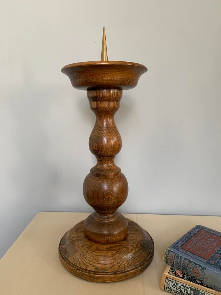 Vintage brutalist eiken hout grote kandelaar H45 jaren ‘70, Antiek en Kunst, Antiek | Kandelaars, Ophalen of Verzenden, Overige materialen