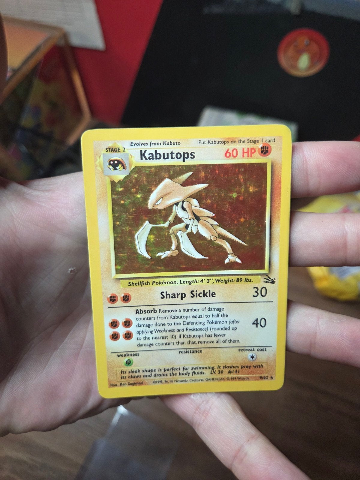 Kabutops 9/62 Holo Fossil 1999 Wotc, Ophalen of Verzenden, Zo goed als nieuw, Losse kaart, Foil