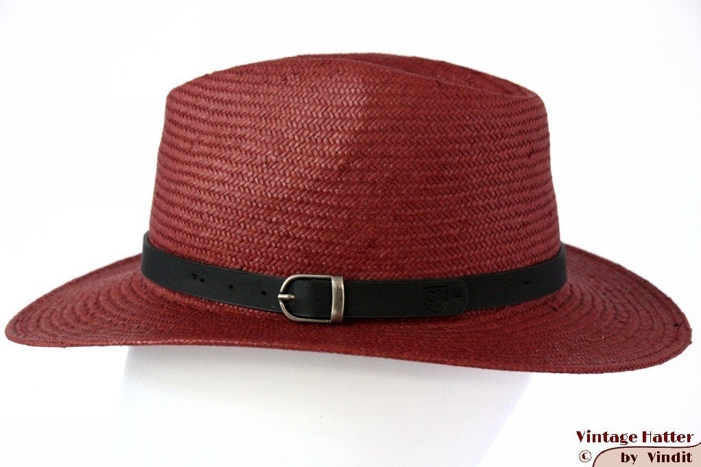 Gleufhoed Brixton Leighton burgundy roodbruin stro 56 Nieuw, 56 of 57 cm (M, 7 of 7⅛ inch), Hoed, Brixton - Leighton, Nieuw