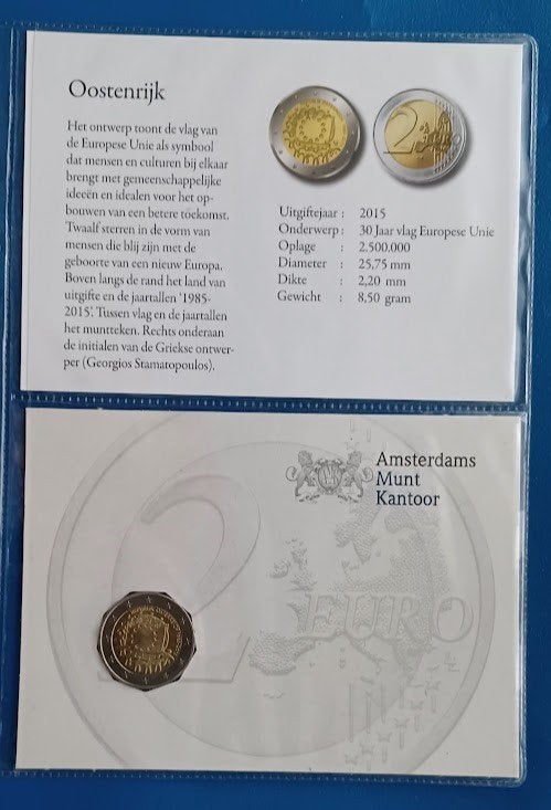 Oostenrijk 2 Euro "Europese Vlag" - 2015 (AMK), Postzegels en Munten, Munten | Europa | Euromunten, Verzenden, Oostenrijk, 2 euro