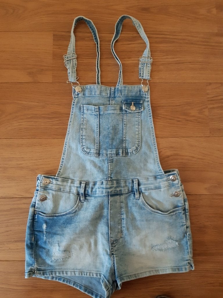 H&M korte spijker tuinbroek salopette maat170, Broek, Meisje, H&M, Ophalen of Verzenden