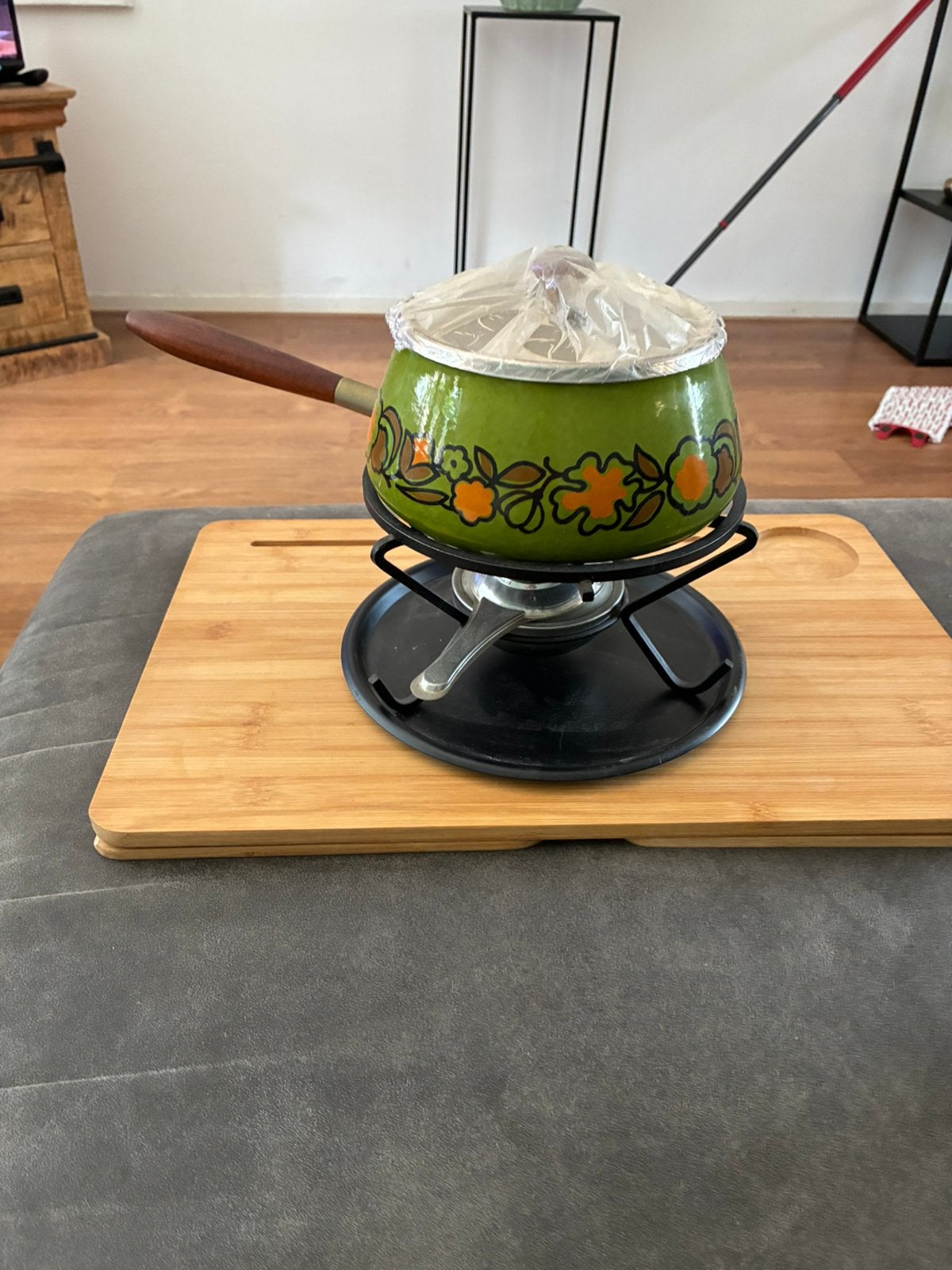 Vintage fonduepan met brander, Ophalen, Zo goed als nieuw, Brander, Fonduepan