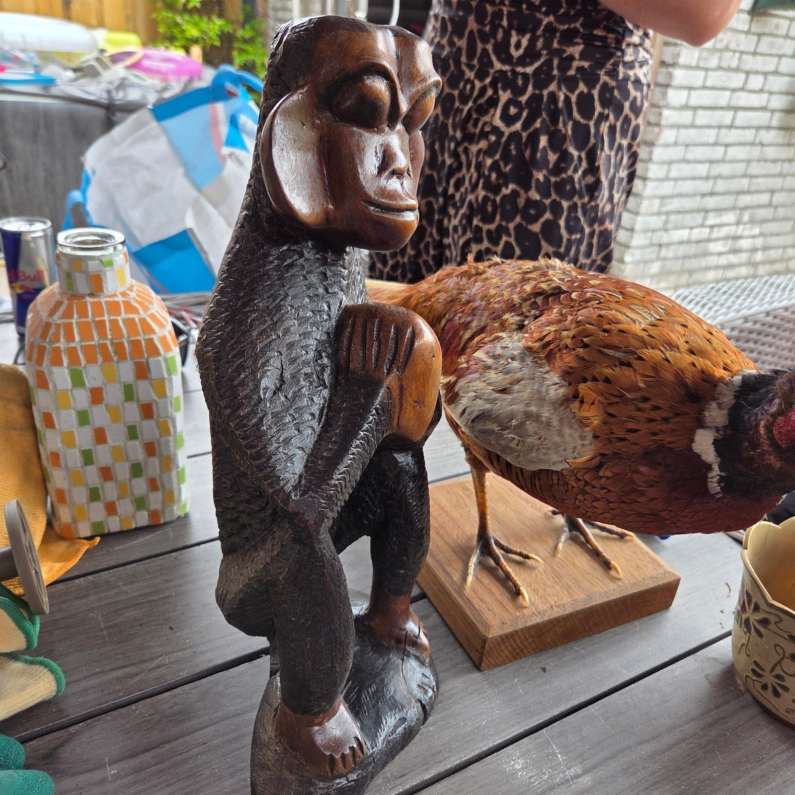 Zeer oud Afrikaans houten beeld - Aap - 40cm hoog, Antiek en Kunst, Hout, Bruin, Afrika, Ophalen of Verzenden