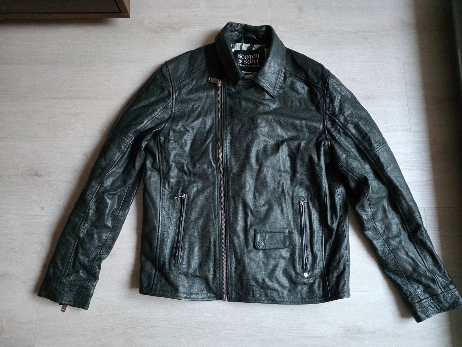 Scotch & Soda Leren heren zomerjas | Medium | Als nieuw, Maat 48/50 (M), Ophalen of Verzenden, Zo goed als nieuw, Grijs