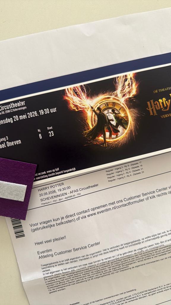4x harry potter musical- premium+ kaarten 20mei, Tickets en Kaartjes, Theater | Musical, Drie personen of meer