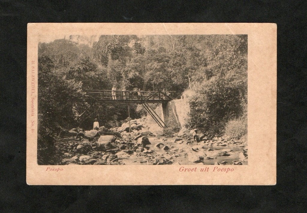 Indië Indonesië Poespo Groet uit Poespo Rivier Brug., Ophalen of Verzenden, Voor 1920, Ongelopen, Buiten Europa