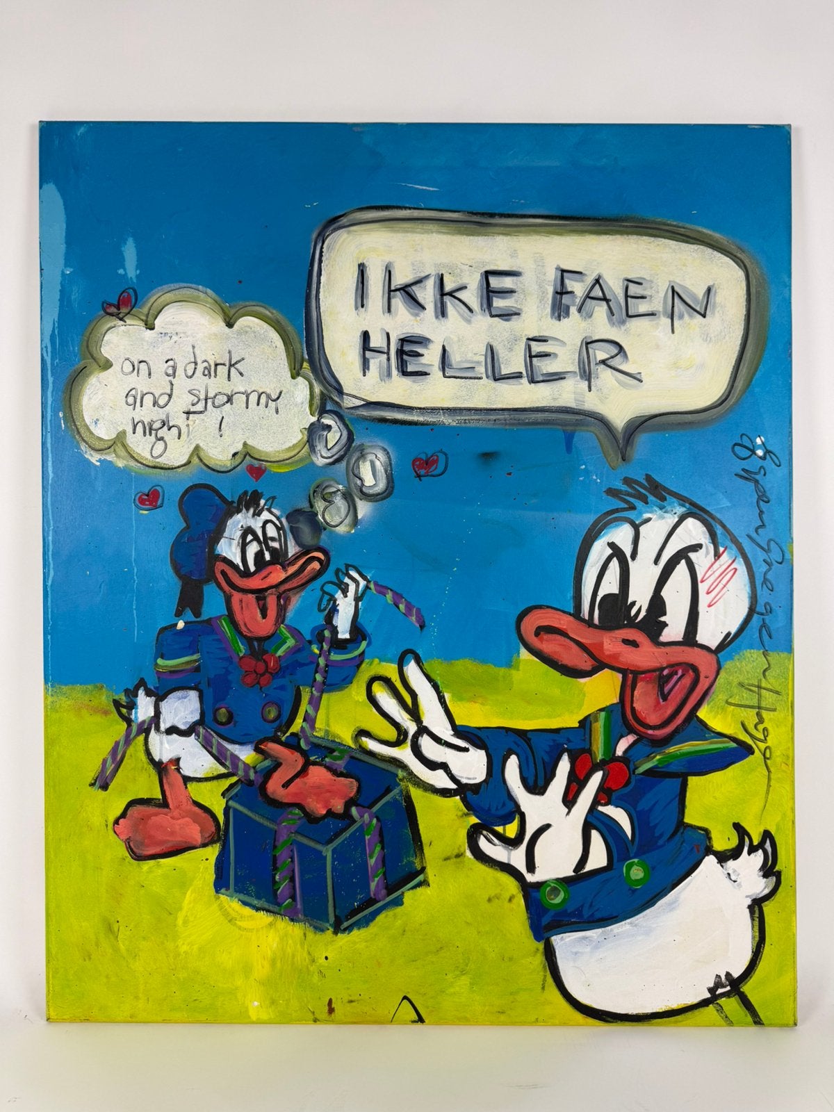 Espen Greger Hagen – ‘Ikke Faen Heller’ – Donald Duck, Antiek en Kunst, Ophalen, Hout, Echtheidscertificaat, Gemengde techniek