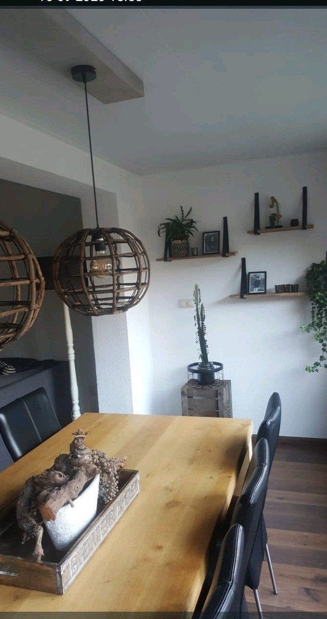 2 Mooie houten hanglampen, Ophalen, Gebruikt, Hout, Minder dan 50 cm