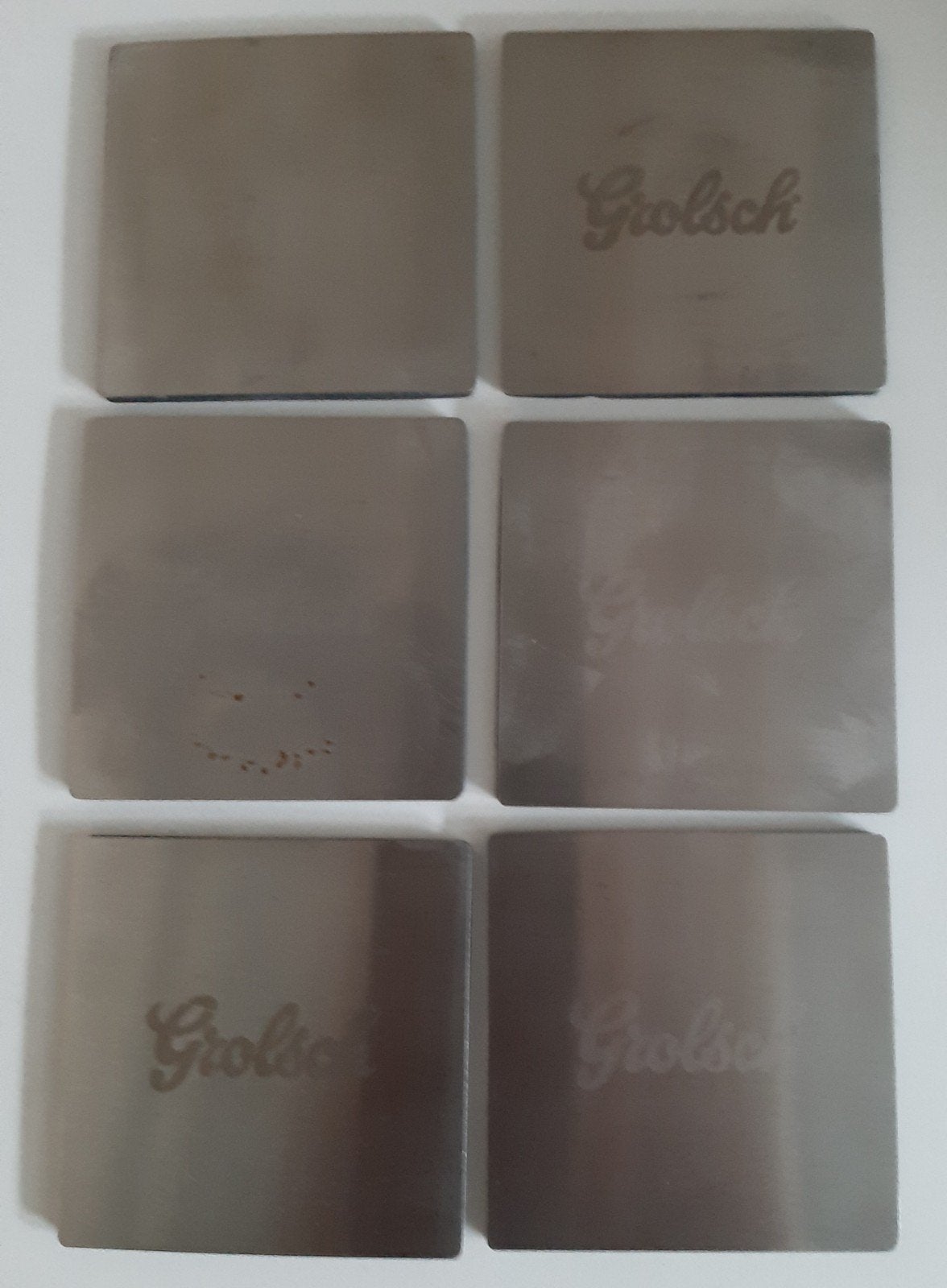 6 metalen onderzetters van Grolsch, Ophalen of Verzenden, Zo goed als nieuw, Reclamebord