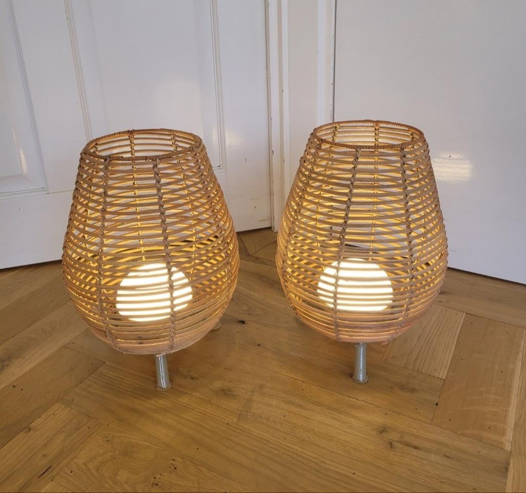 Bossa tafellamp tuinlamp set van 2 riet rotan, Ophalen of Verzenden, Zo goed als nieuw, Overige materialen, Minder dan 25 cm
