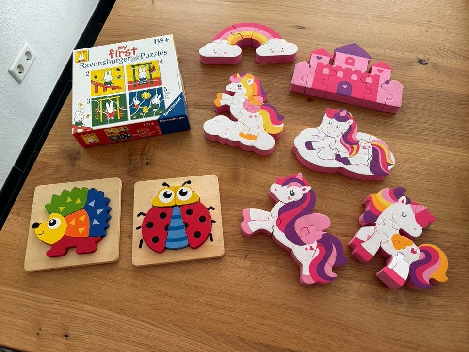 Puzzelset voor peuters/kleuters: Nijntje, eenhoorn, hout, 2 tot 4 jaar, Gebruikt, Ophalen of Verzenden, Van hout