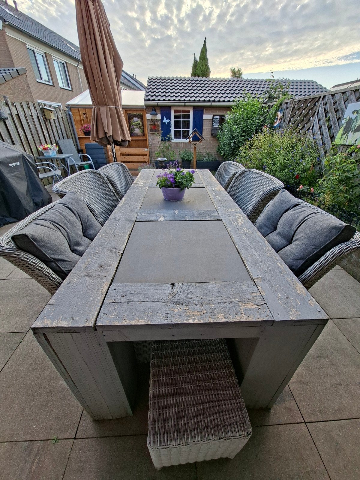 Robuuste houten tuintafel - Grijs, Tuin en Terras, Tuintafels, Gebruikt, Rechthoekig, Hout, Ophalen