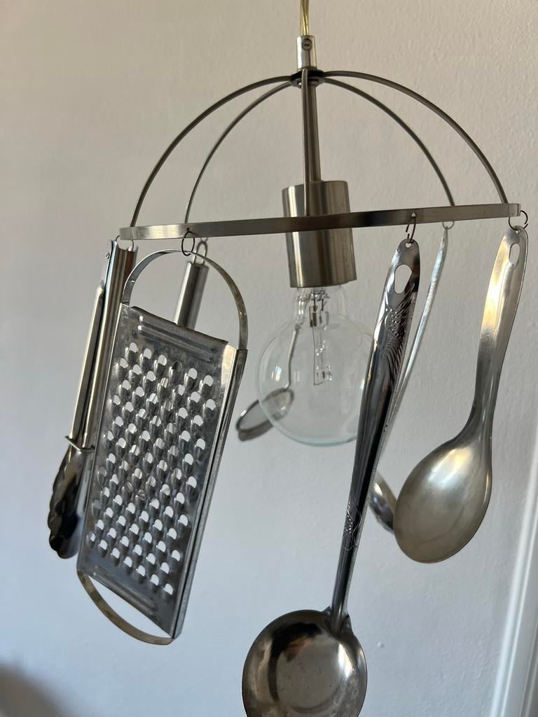 Unieke Keukenlamp met Bestek Design, Ophalen, Zo goed als nieuw, Metaal, Minder dan 50 cm