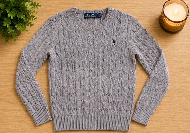 Polo Ralph Lauren kabelgebreide trui - Grijs, Kleding | Dames, Truien en Vesten, Polo Ralph Lauren, Ophalen of Verzenden, Zo goed als nieuw