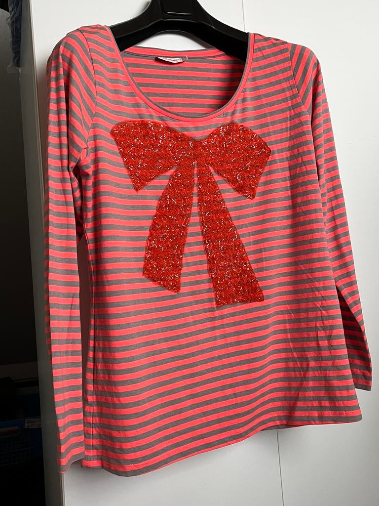 Didi gestreept shirt met strik Koraal/Grijs xxl, Verzenden, Maat 46/48 (XL) of groter, Zo goed als nieuw, Lange mouw