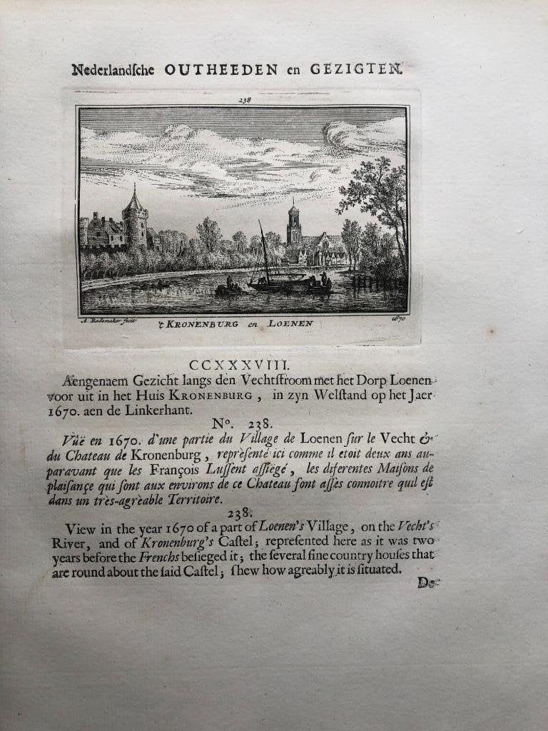 238 / Loenen Huis Kroonenburg Kopergravure 1732, Ophalen of Verzenden