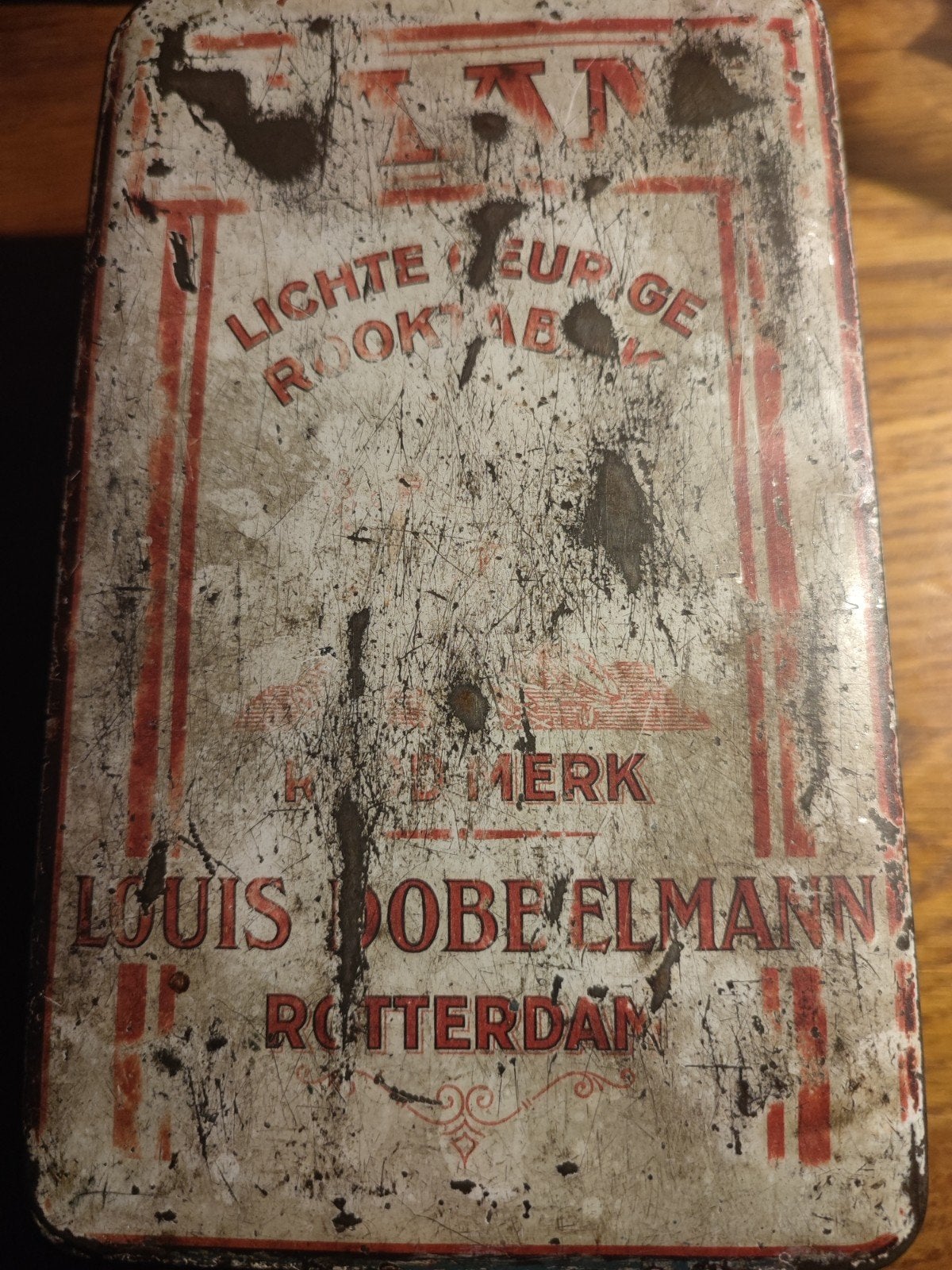 Antieke Louis Dobbelmann Rotterdam tabaksblik (1920-1925), Verzamelen, Ophalen of Verzenden, Gebruikt, Overige, Overige merken