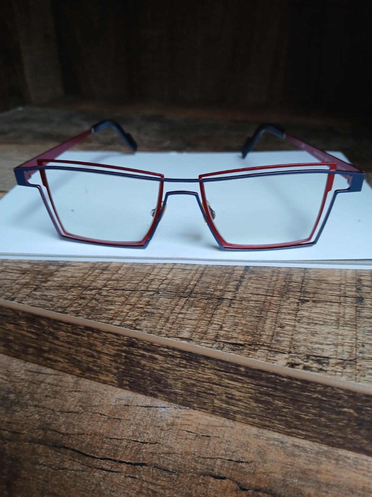 Theo Outline Brilmontuur Rood/Blauw - Uniek Design, Overige merken, Gebruikt, Ophalen of Verzenden, Rood