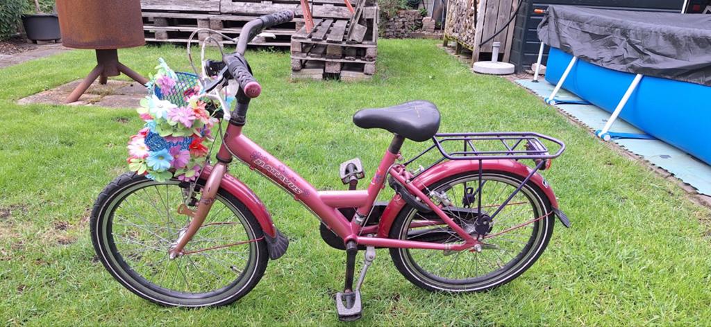 Meisjesfiets 20 inch - Roze met bloemenmandje, Ophalen, Gebruikt, Handrem, 20 inch