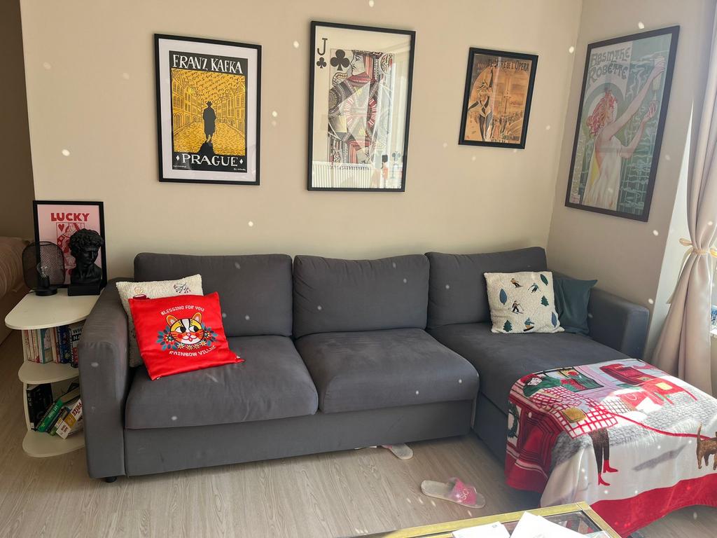 IKEA VIMLE 3-zits slaapbank met chaise longue Hallarp grijs, Ophalen of Verzenden, Gebruikt, Stof