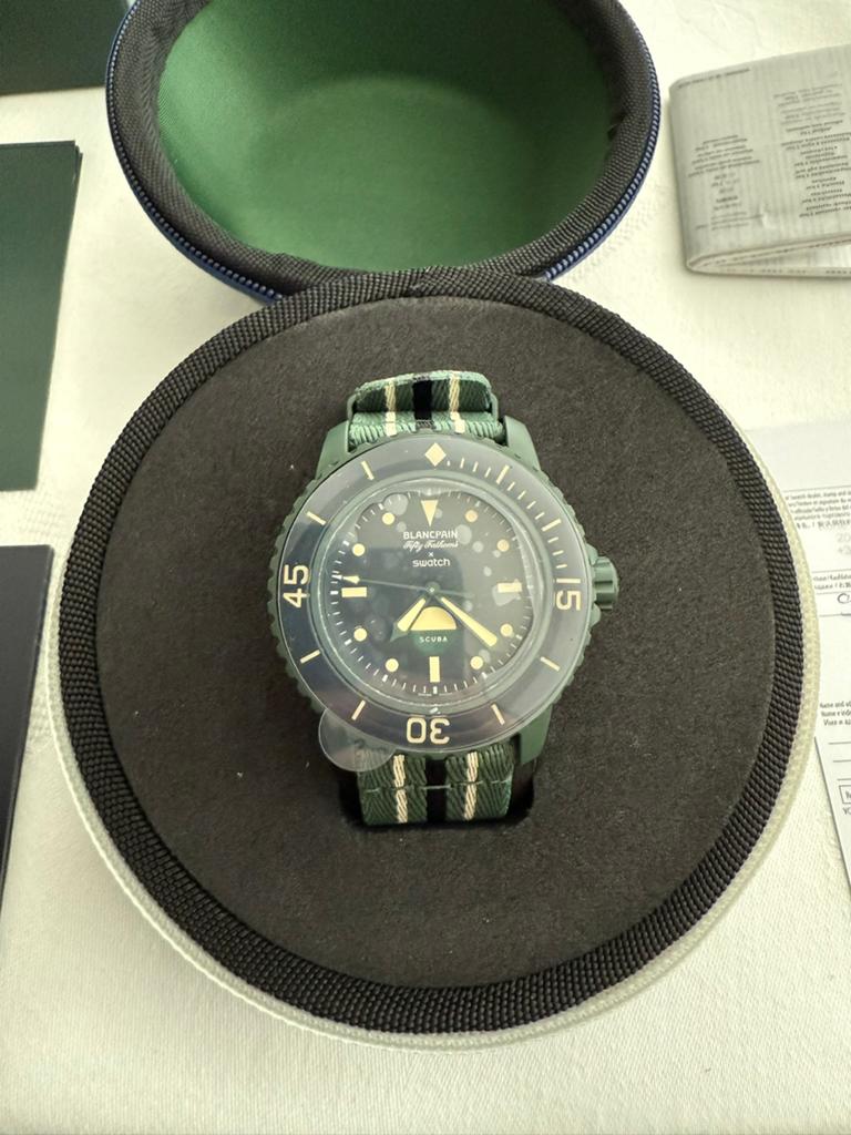 Blancpain x Swatch Scuba Fifty Fathoms green, Ophalen of Verzenden, Zo goed als nieuw