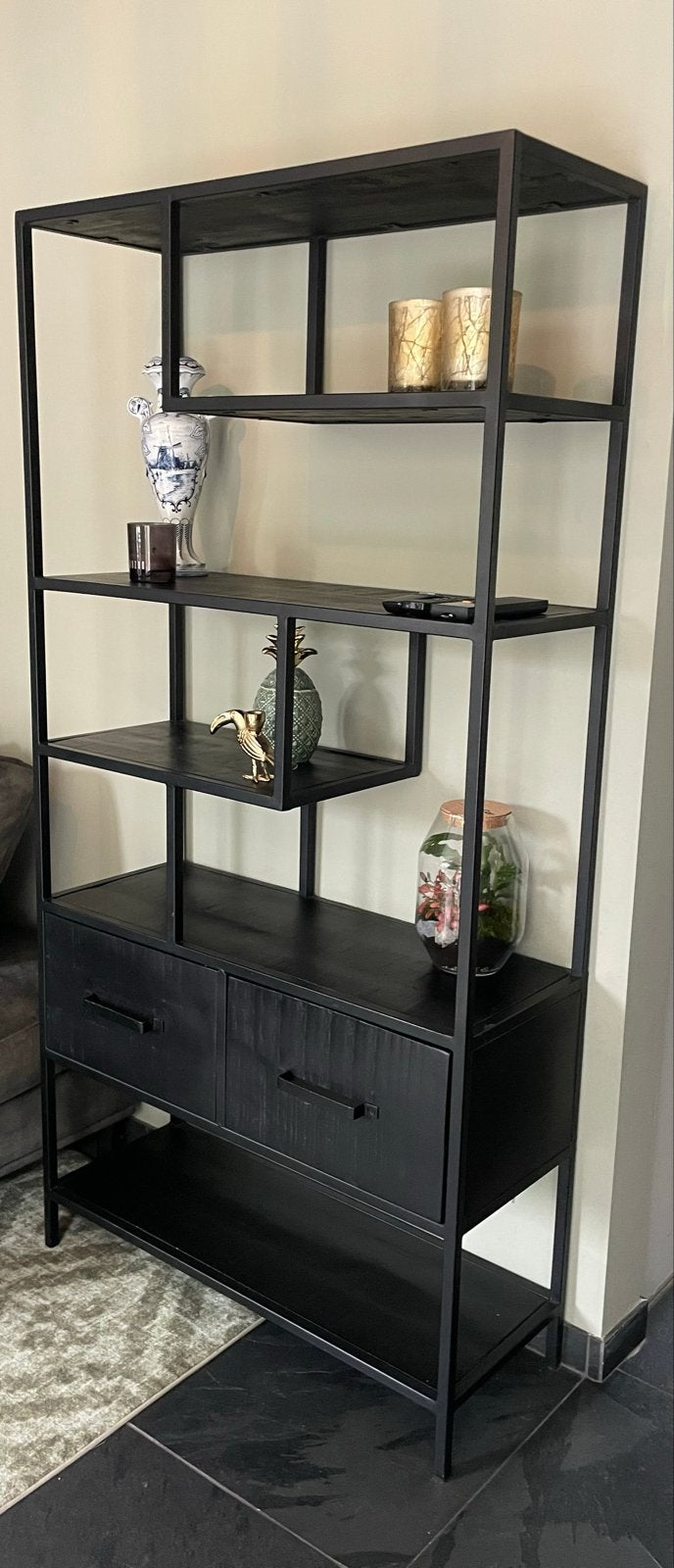 Zwart metalen open kast met lades - Industrieel design, Ophalen, Gebruikt, 50 tot 100 cm, Metaal