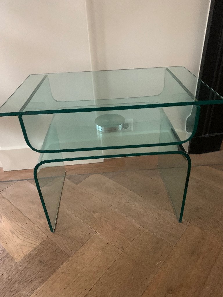 Design glazen bijzet-/televisietafel draaibaar vintage, Design, 55 tot 75 cm, Rechthoekig, Ophalen
