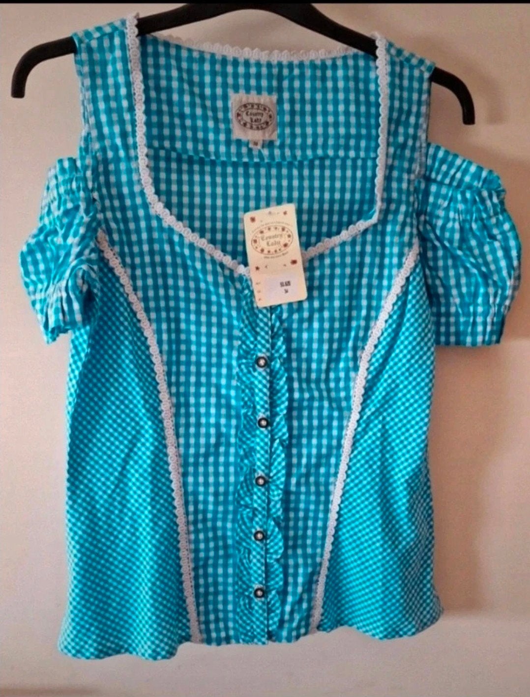 Country Lady Dirndl Blouse - Nieuw met label, Blauw, Nieuw, Ophalen of Verzenden, Korte mouw