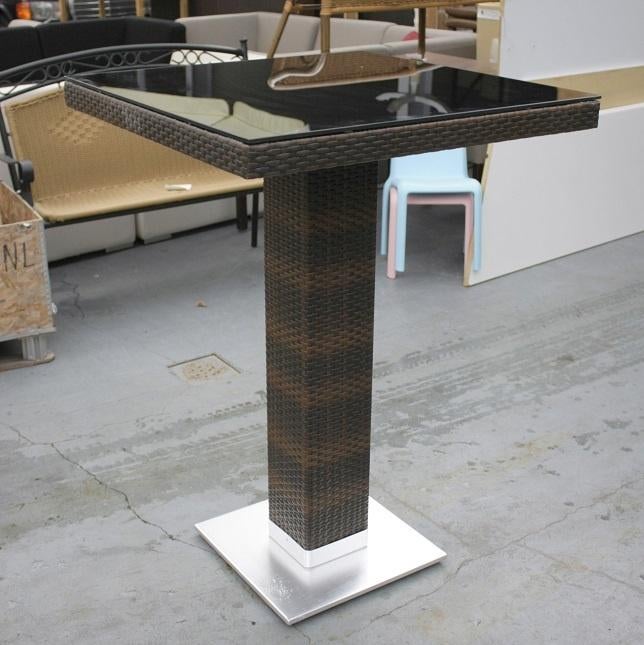 Vierkante bartafels statafel rvs wicker glas terras horeca, Huis en Inrichting, Barkrukken, Zo goed als nieuw, 90 cm of meer, 1 kruk