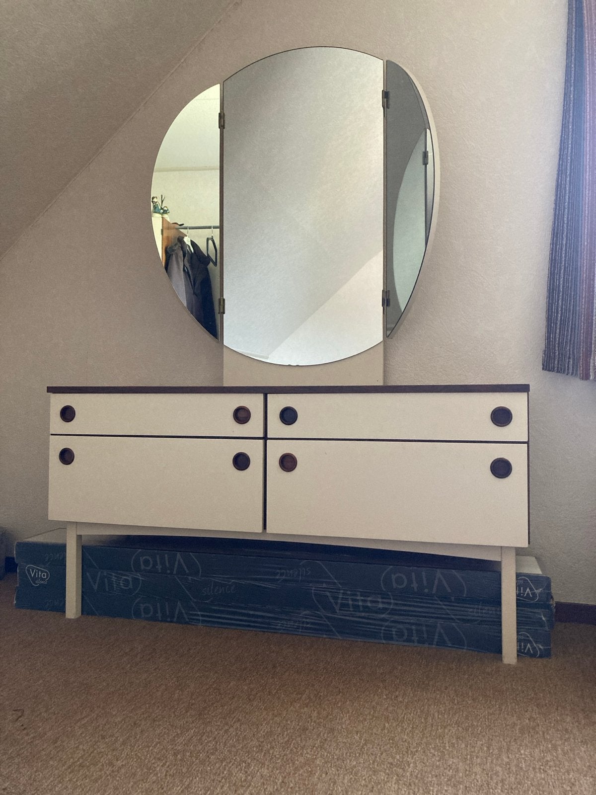 Vintage kaptafel met spiegel en lades, Ophalen of Verzenden, Ovaal, 100 tot 150 cm