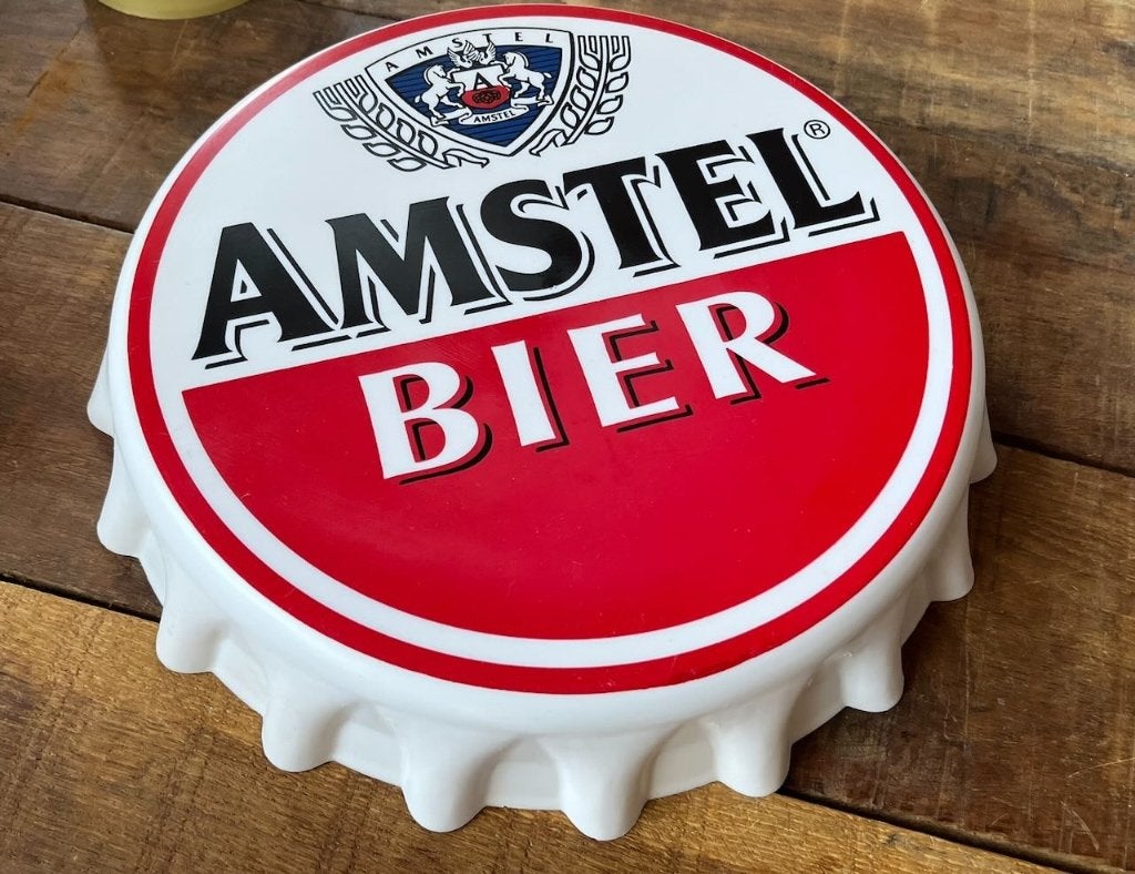 Amstel bier kroonkurk reclamebord  32,5 cm origineel (1), Verzamelen, Ophalen of Verzenden, Zo goed als nieuw, Reclamebord, Plaat of Schild