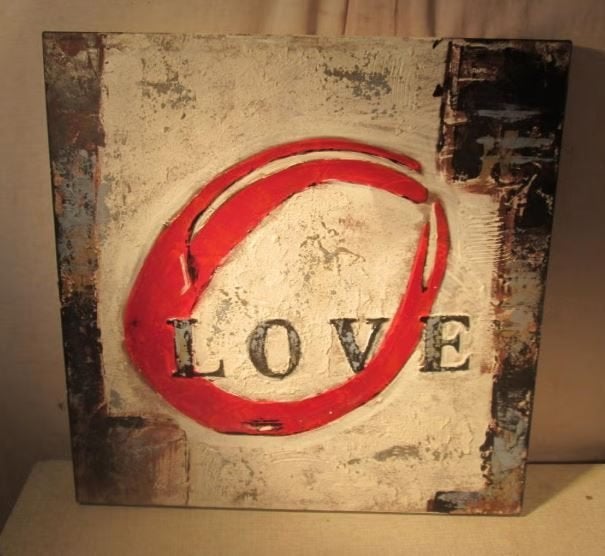 Mooi Abstract Geschilderd Werk 'Love' - 61x61, Antiek en Kunst, Ophalen of Verzenden