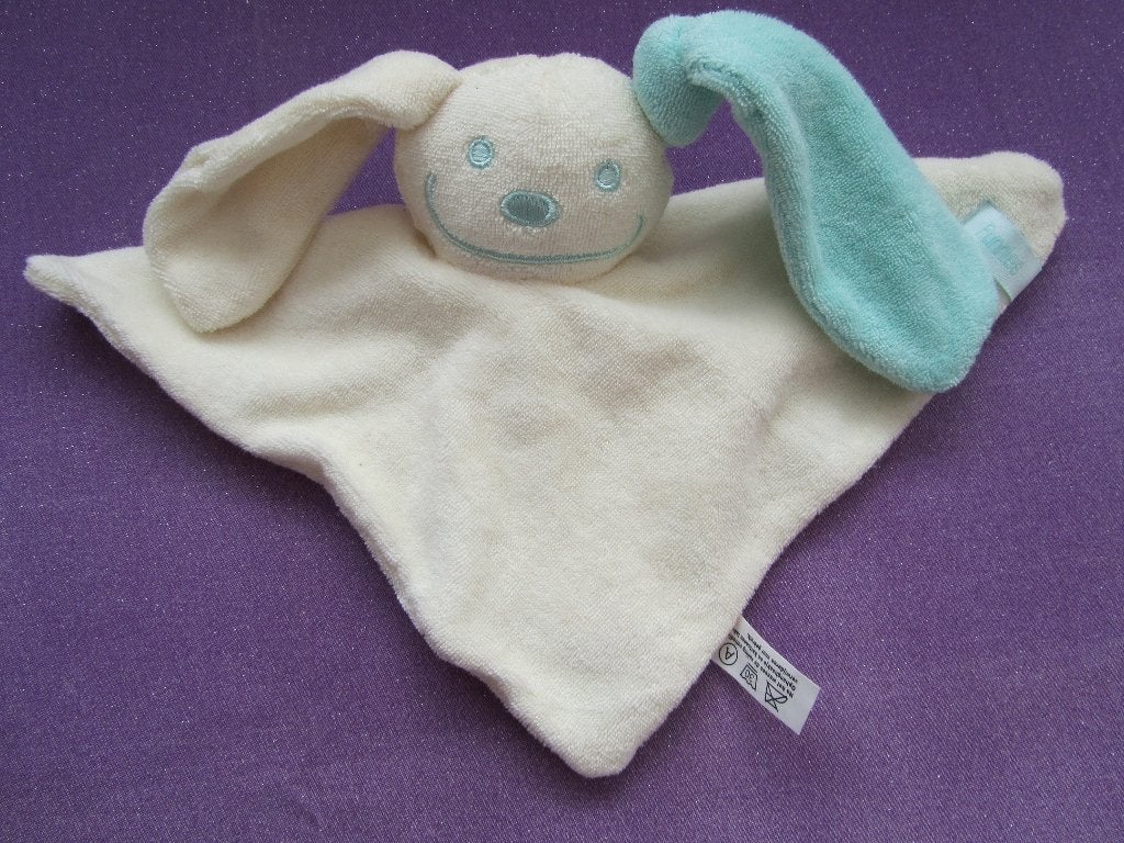 FUNNIES Knuffeldoekje KONIJN. ROOMWIT - LICHTBLAUW **Nieuw**, Ophalen of Verzenden, Nieuw, Konijn, Met label