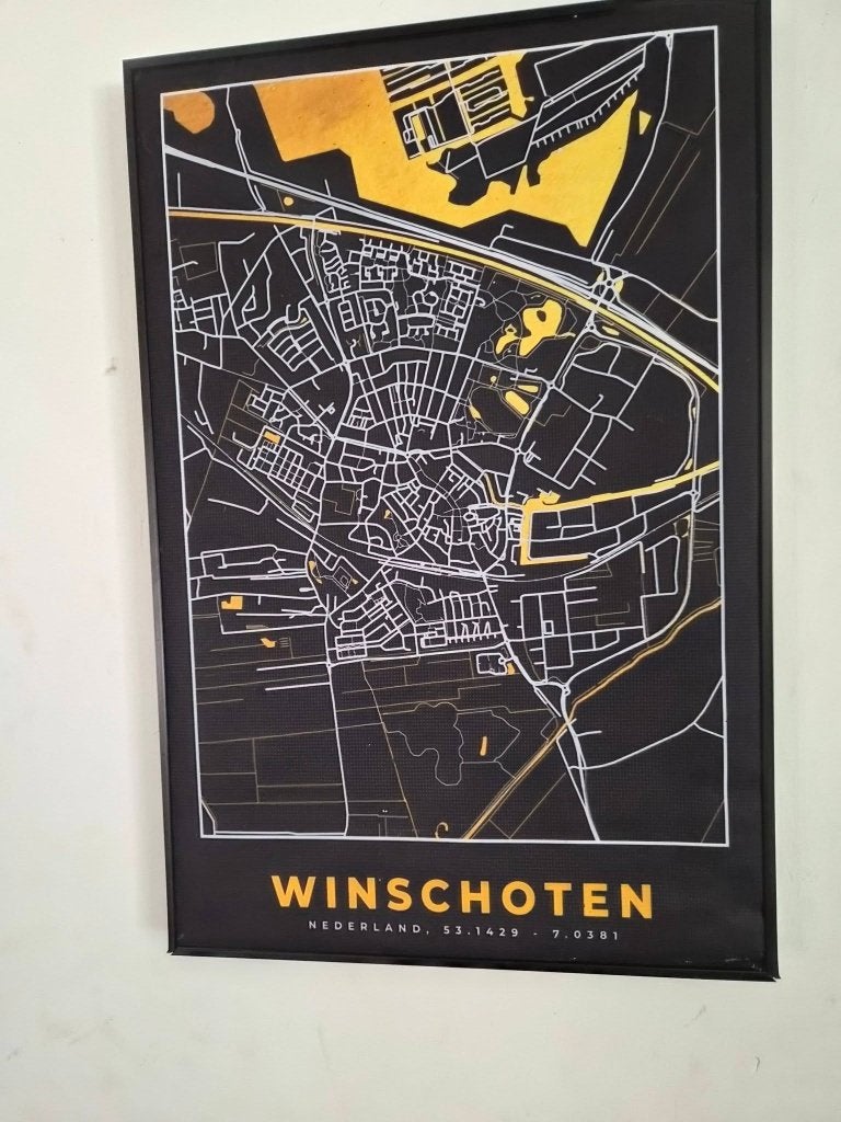 Akoestisch Wandpaneel–Plattegrond Winschoten- Black and Gold, 40 cm, 60 cm, Ophalen of Verzenden, Zo goed als nieuw