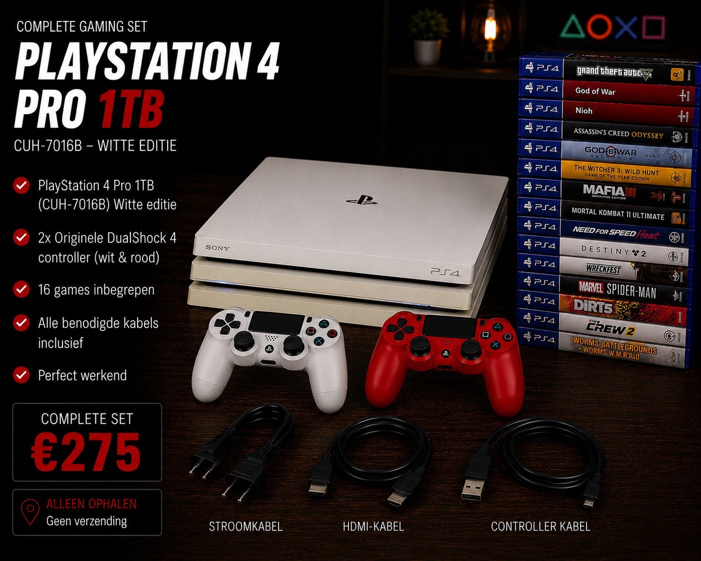 PlayStation 4 Pro 1TB (CUH-7016B) + 2 Controllers + 16 Games, Spelcomputers en Games, Spelcomputers | Sony PlayStation 4, Zo goed als nieuw