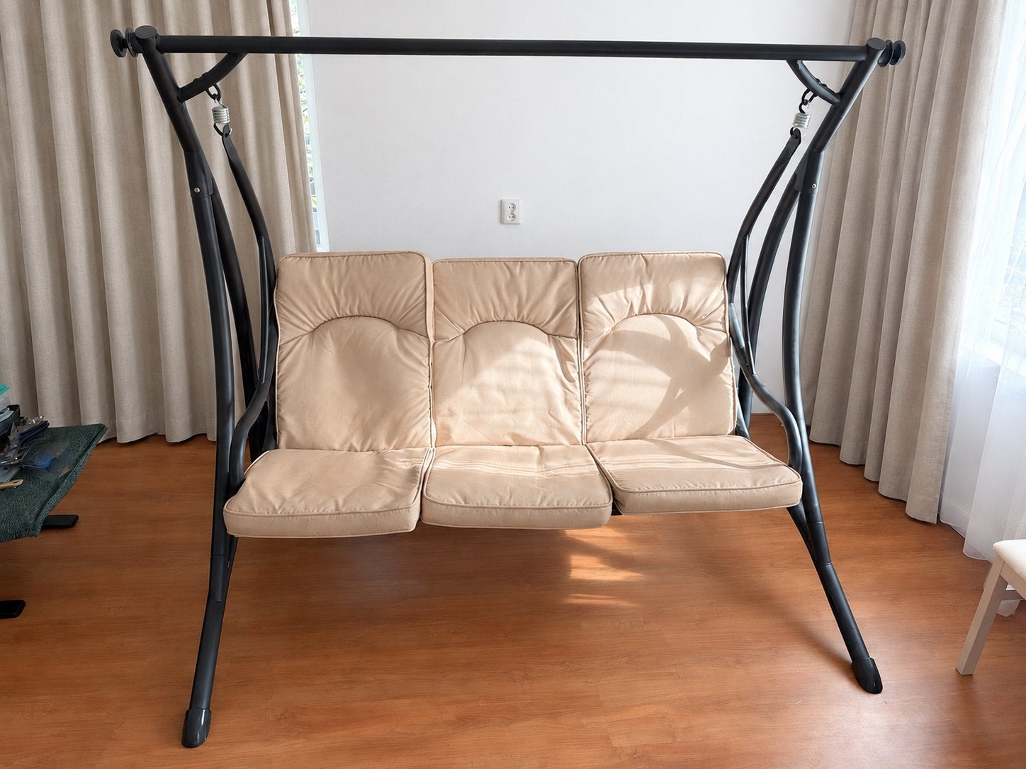 Comfortabele 3-Zits Schommelbank (Metalen Frame + Kussens), Tuin en Terras, Ophalen, Gebruikt, Metaal, Schommelbank