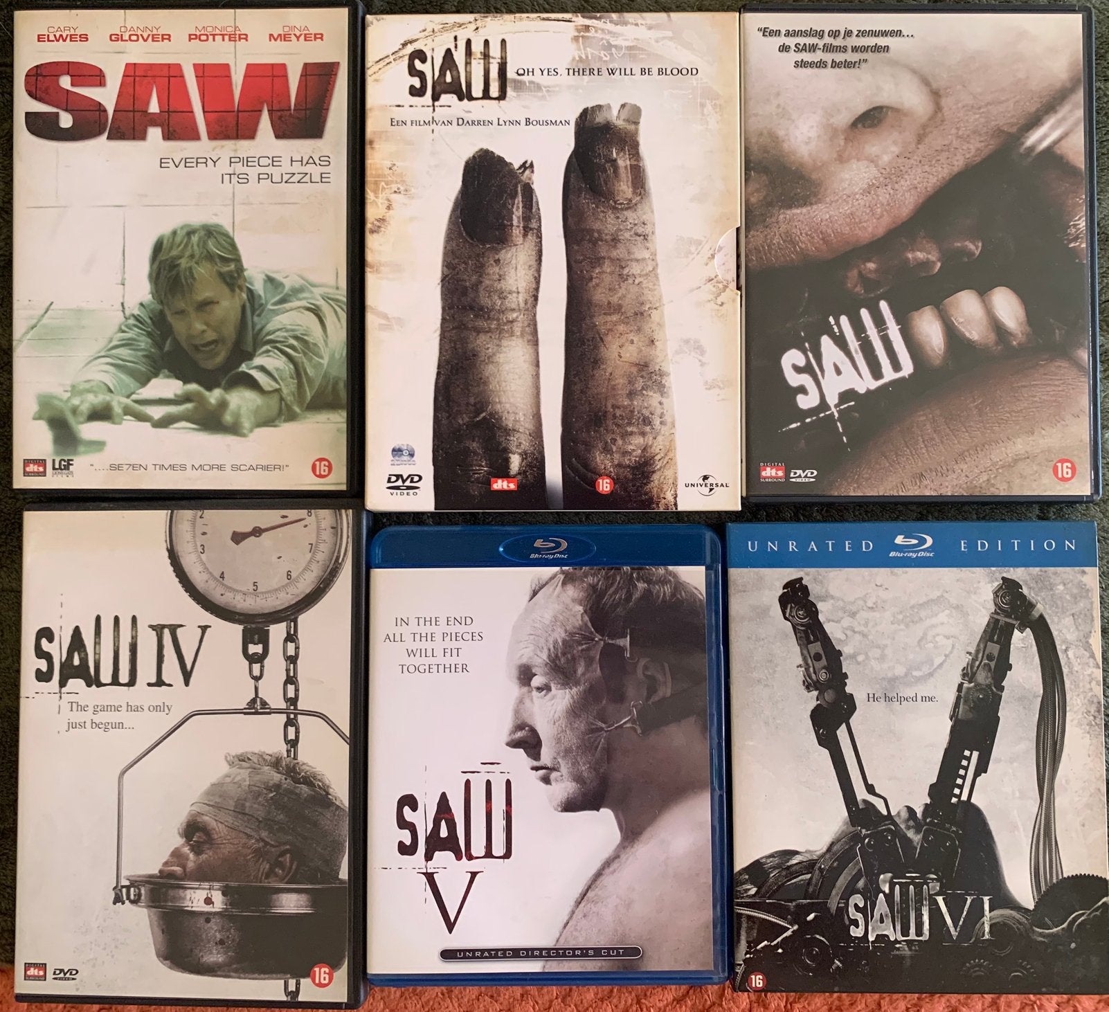 Saw I t/m VI (dvd en blue ray), Cd's en Dvd's, Blu-ray, Ophalen of Verzenden, Gebruikt, Horror