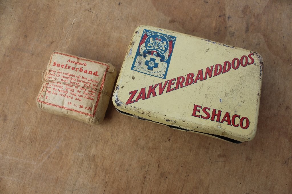 + Nederlandse Verbandblik Zakverbanddoos Voor 1940 Gevuld +, Ophalen of Verzenden, Nederland