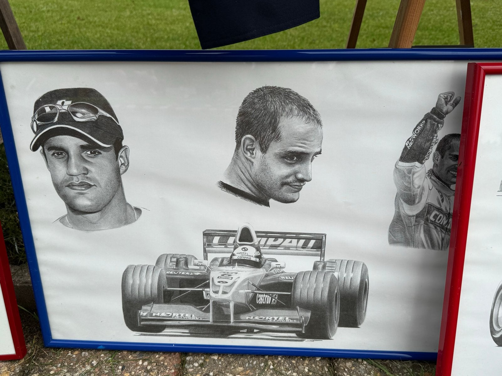Potloodtekening Formule 1 coureur met raceauto, Ophalen, Tekening, Potloodtekening, Ingelijst