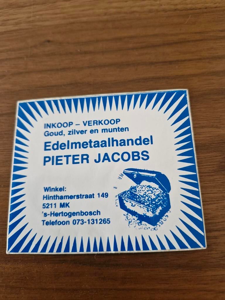 7680 Sticker Edelmetaalhandel Pieter Jacobs, Ophalen of Verzenden