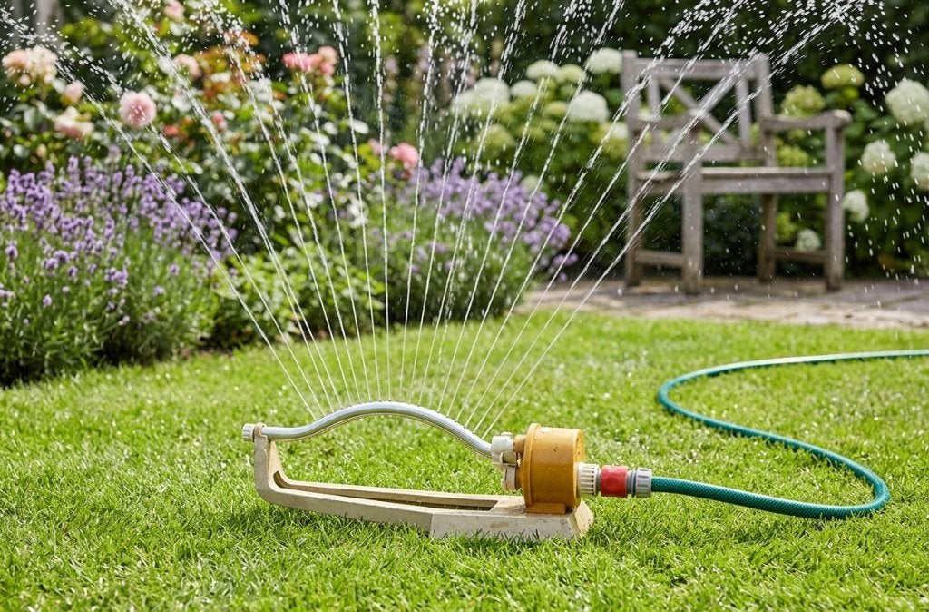 Vintage Hozelock Lawn Queen Zwenksproeier+gardena koppeling, Tuin en Terras, Ophalen of Verzenden, Gebruikt, Zwenksproeier