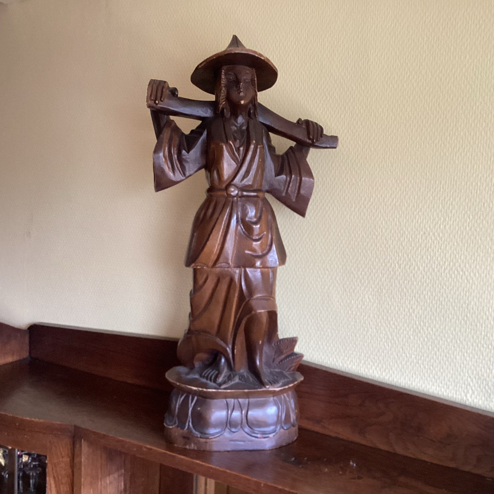 Groot BEELD Aziatische figuur+hoed+juk, 54H, voor 5 € LEES!!, Ophalen of Verzenden, Handgemaakt, 20 - 50 cm, Beeld