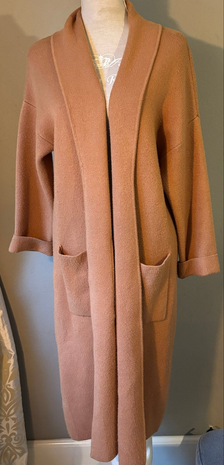 Mango Lang Gebreid Vest - Camel/Bruin - Maat S, Kleding | Dames, Truien en Vesten, Ophalen of Verzenden, Zo goed als nieuw, Maat 36 (S)