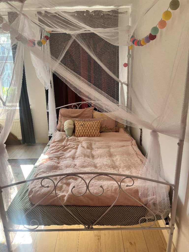Prachtig hemelbed van 120x200cm, Ophalen, Wit, Tweepersoons, Zo goed als nieuw