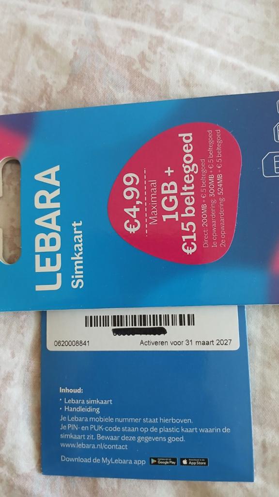 MOOI NUMMER LEBARA PREPAID SIMKAART 0620008841, Telecommunicatie, Prepaidkaarten en Simkaarten, Nieuw, Simkaart, KPN, Ophalen of Verzenden