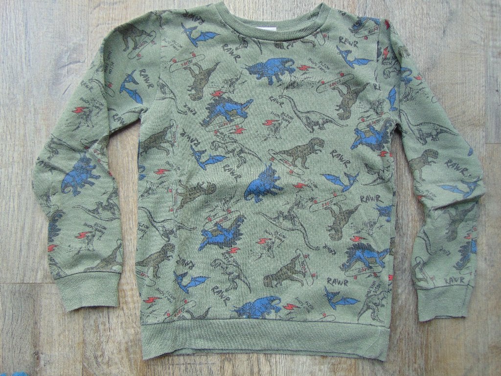 Sweater trui groen dino's maat 134 truitje dinosaurus, Ophalen of Verzenden, Gebruikt, Jongen, Trui of Vest